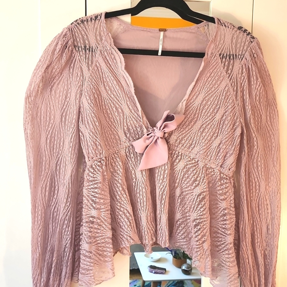 Free People lacey blouse with bow detail